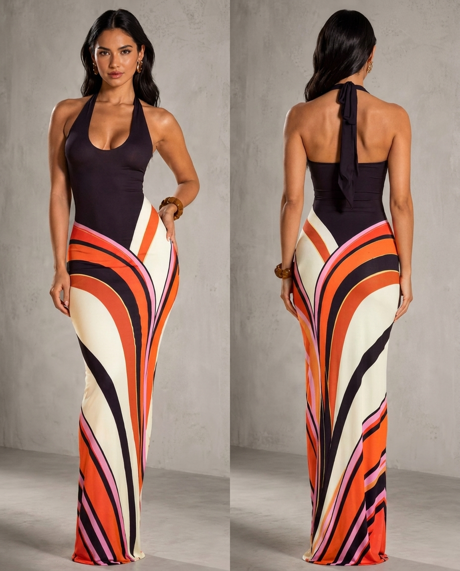 Halterneck Swirl Maxi Dress