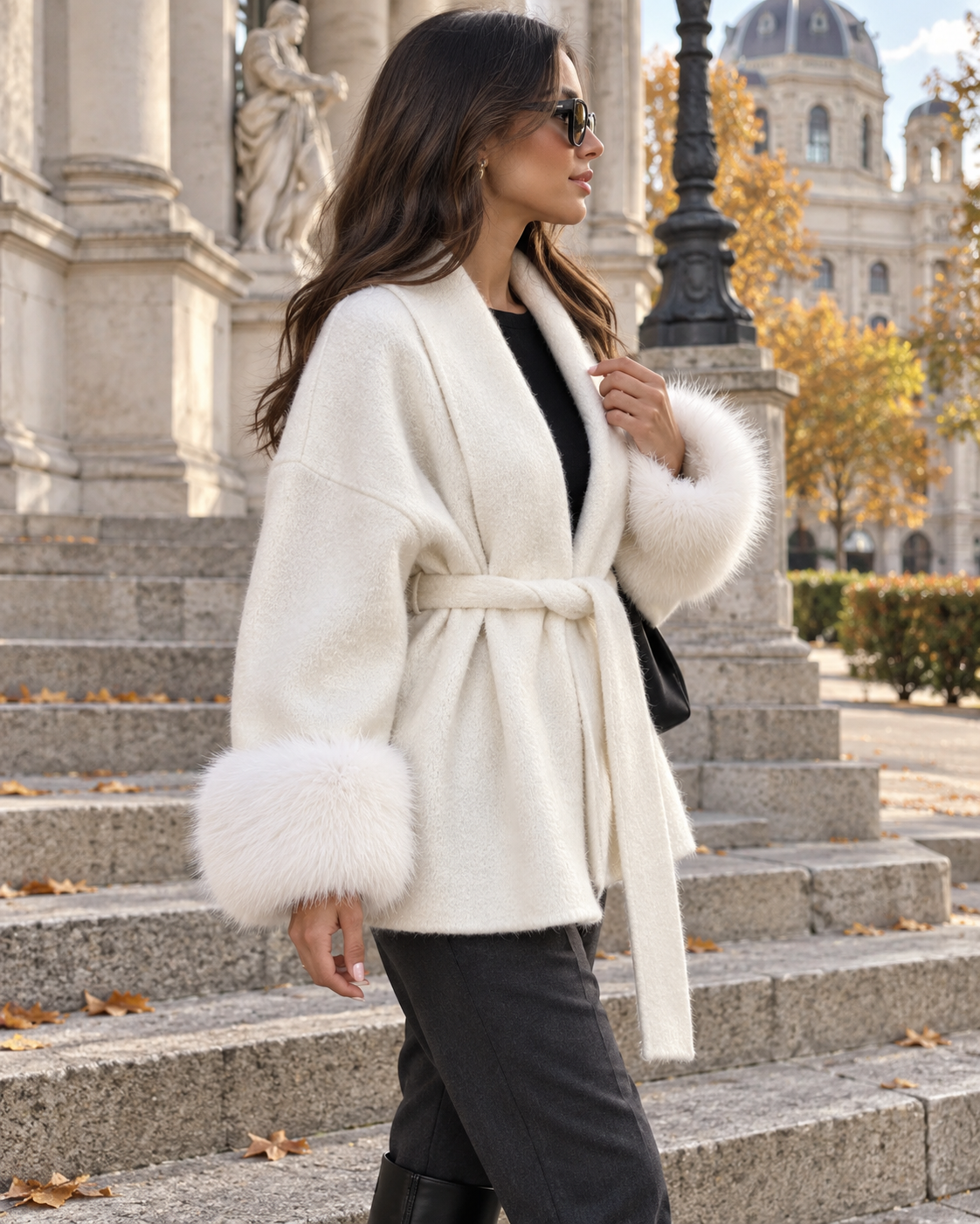 Elora Fur-Trim Wrap Coat